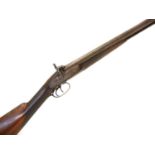 Percussion 12 bore side by side double barrel shotgun, 27 inch Damascus barrels, scroll engraved