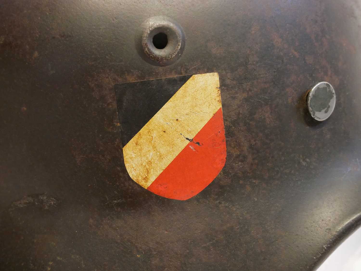 German WWII M40 helmet, stamped Q64 DN44, the originality of the decals is not known, the helmet - Image 6 of 9