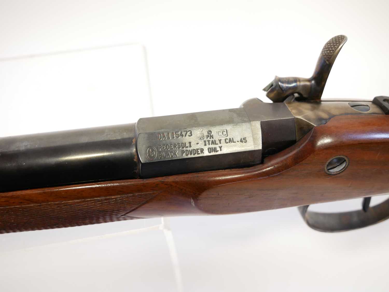 .45 calibre percussion rifle, 35inch Pedersoli marked heavy profile barrel with six groove - Image 11 of 15