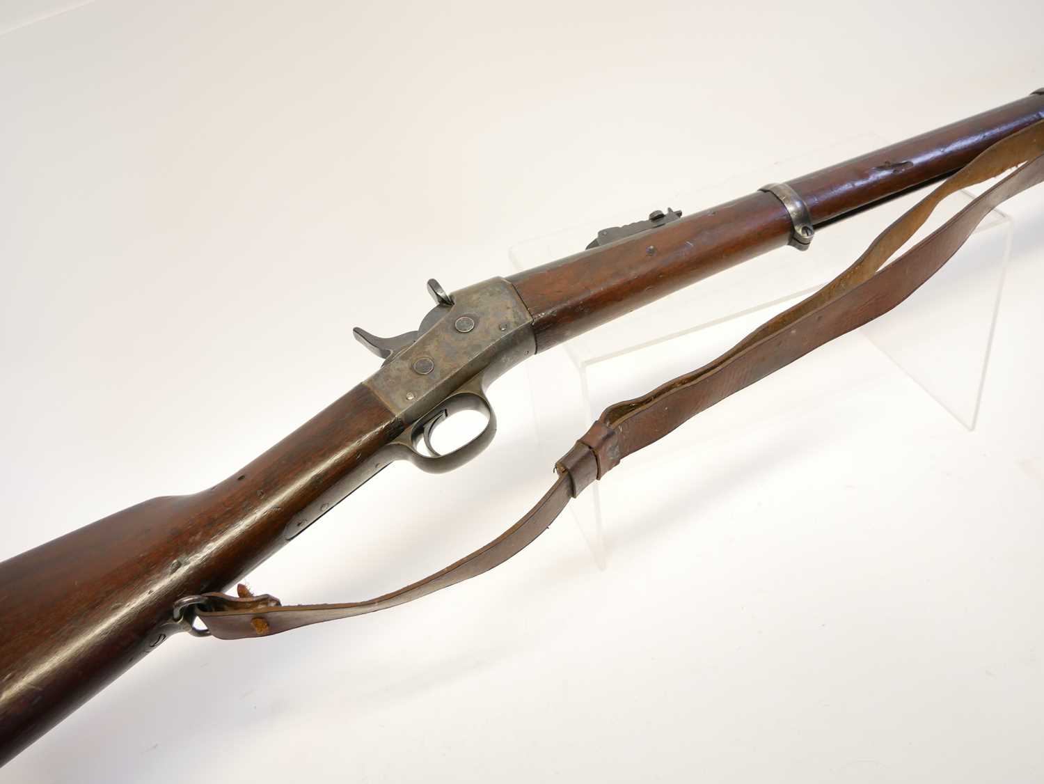 Remington rolling block rifle chambered in .43 Spanish, 36inch barrel with bayonet bar and folding - Image 8 of 14