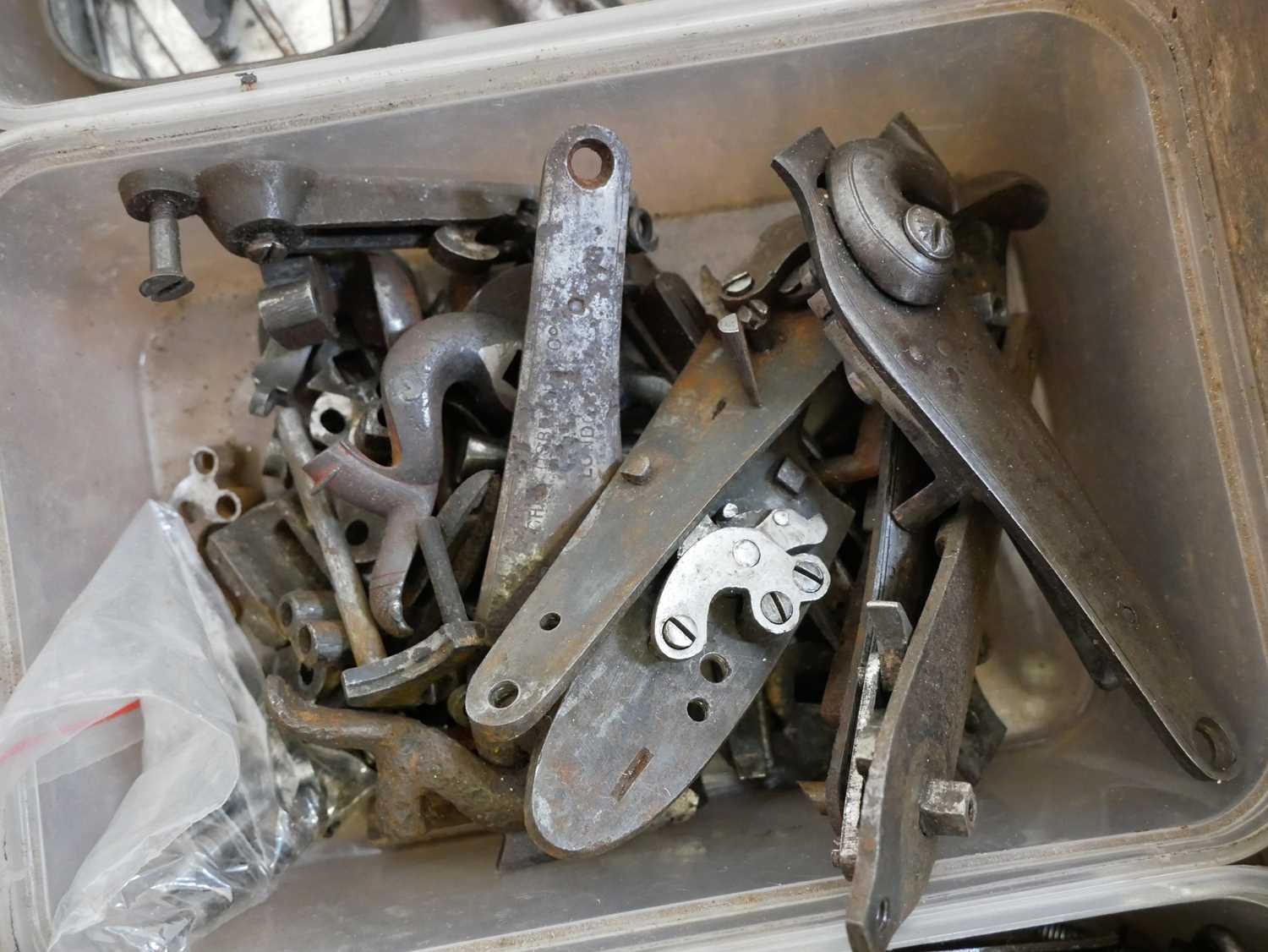 Collection of mixed shotgun spares, including triggers and trigger guards, springs, butt plates, top - Image 3 of 9