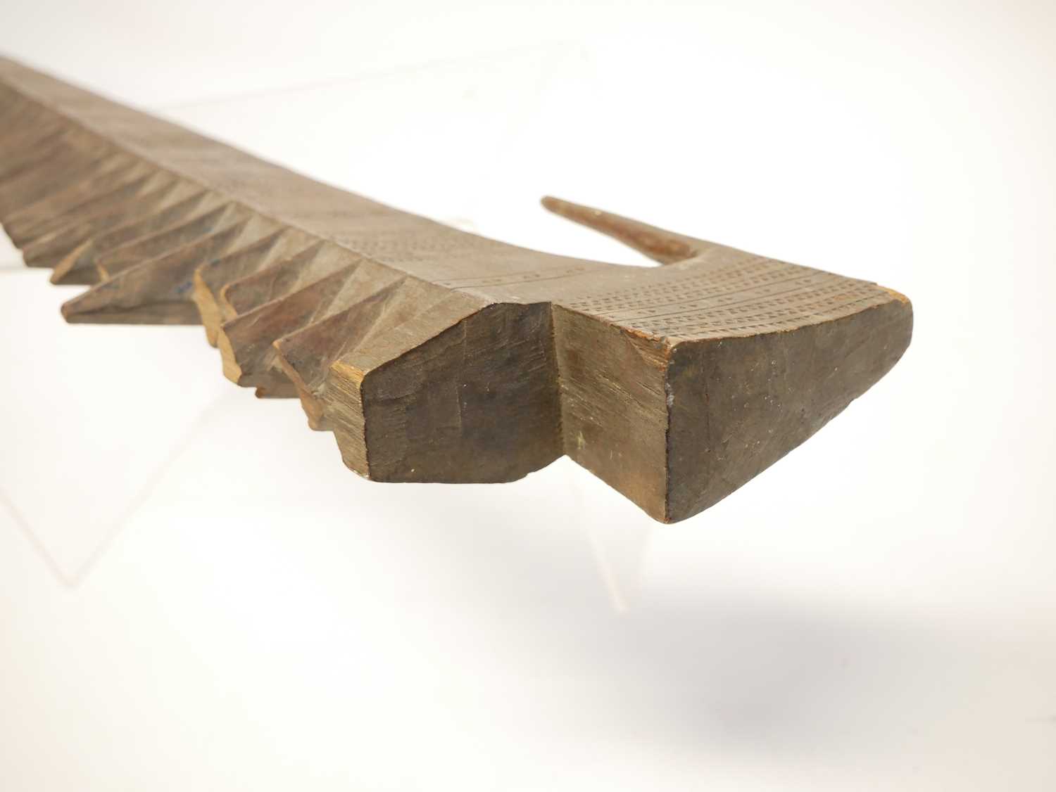Oceanic Samoan Island war club, with spine back and carved with bands of triangles. Provenance: From - Image 11 of 12