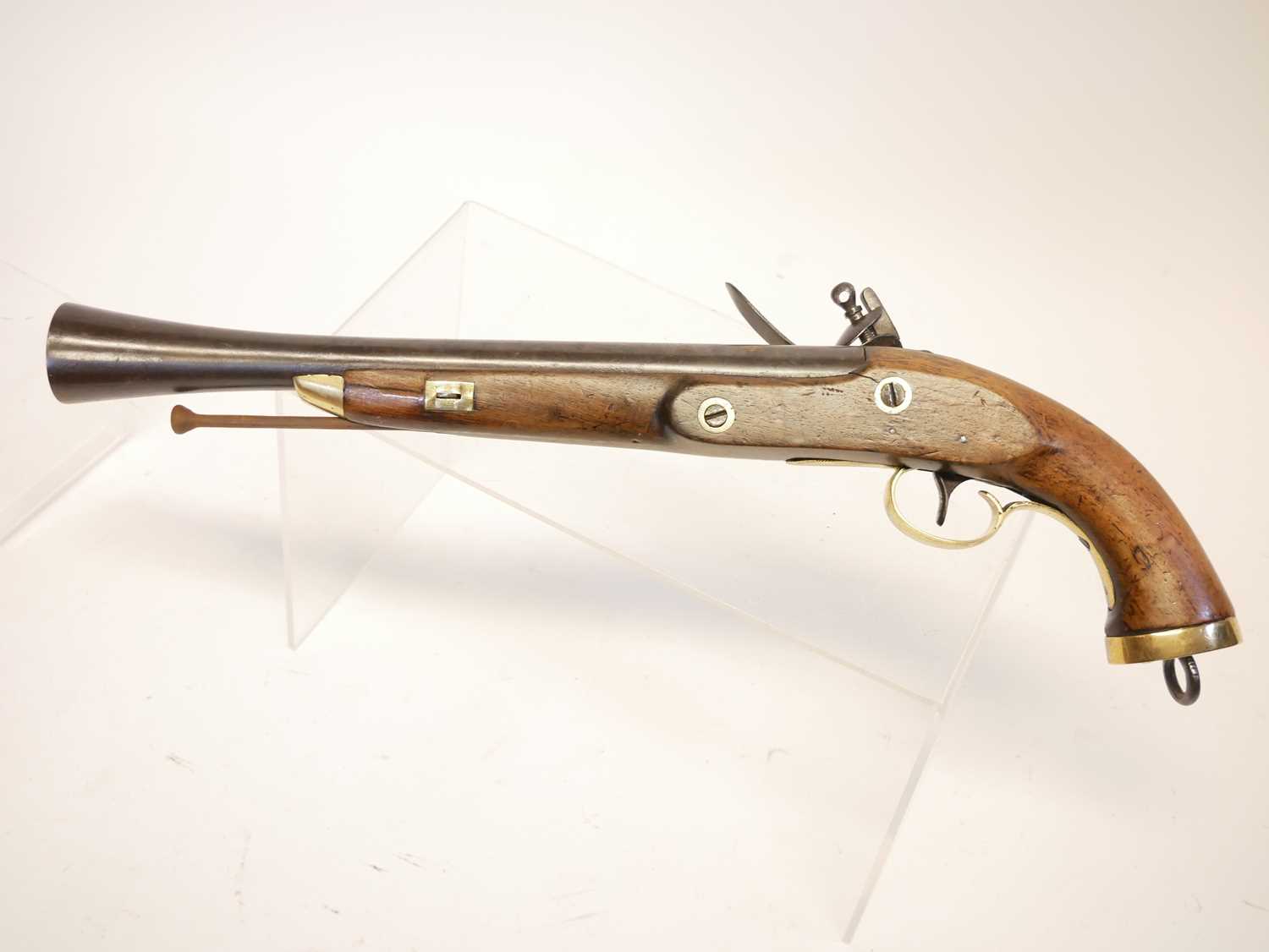 Belgian flintlock blunderbuss pistol, 13 inch barrel with flaring muzzle, stamped with Liege proof - Image 5 of 9
