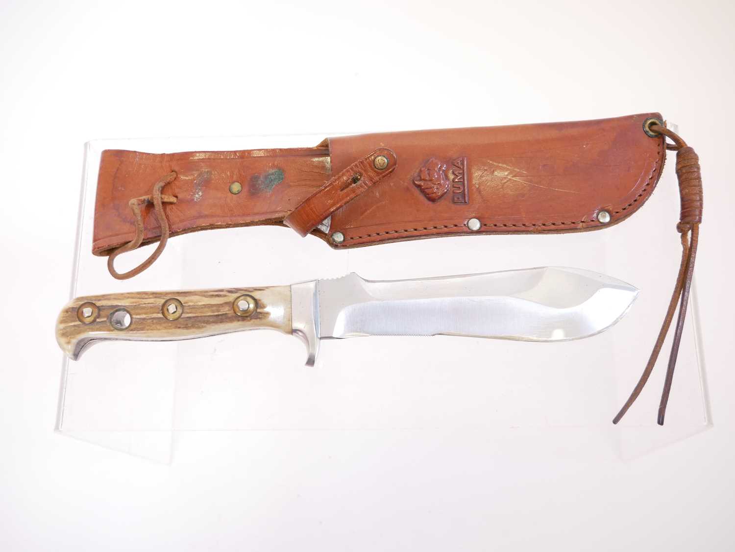 Puma White Hunter knife and scabbard, 6inch blade fitted with staghorn grips, serial number 6377, - Image 2 of 9