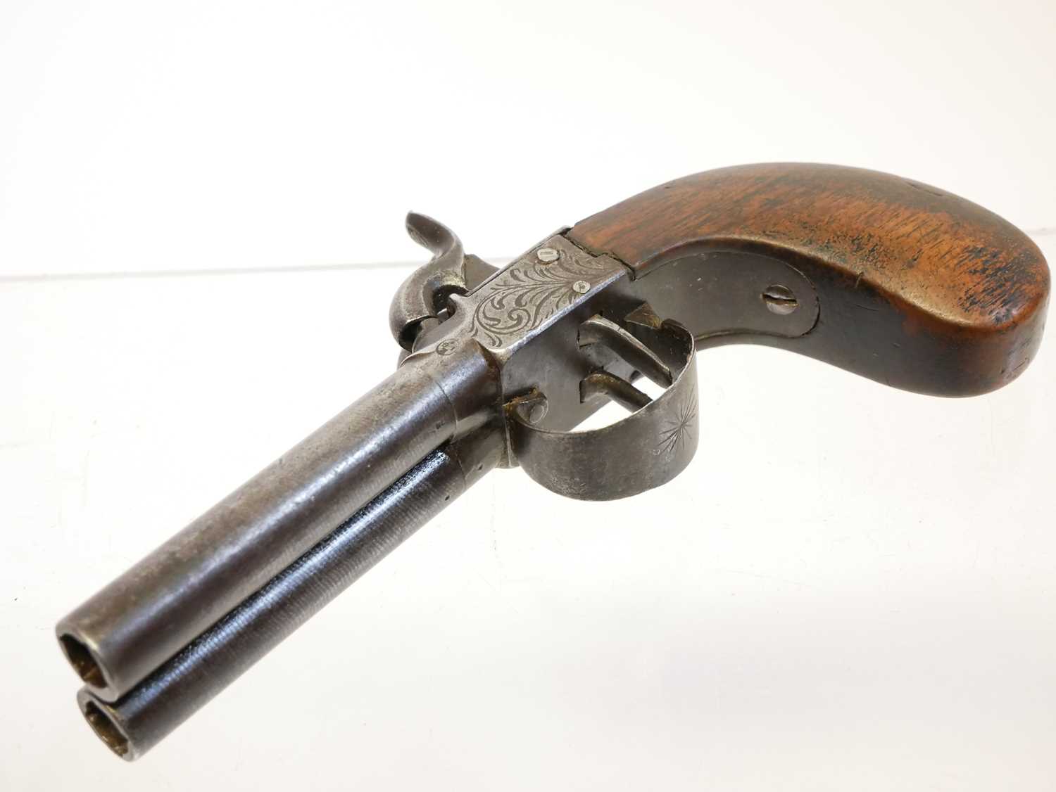 Belgian 64 bore double barrel percussion pistol, with 3inch rifled barrels ,boxlock action - Image 4 of 8