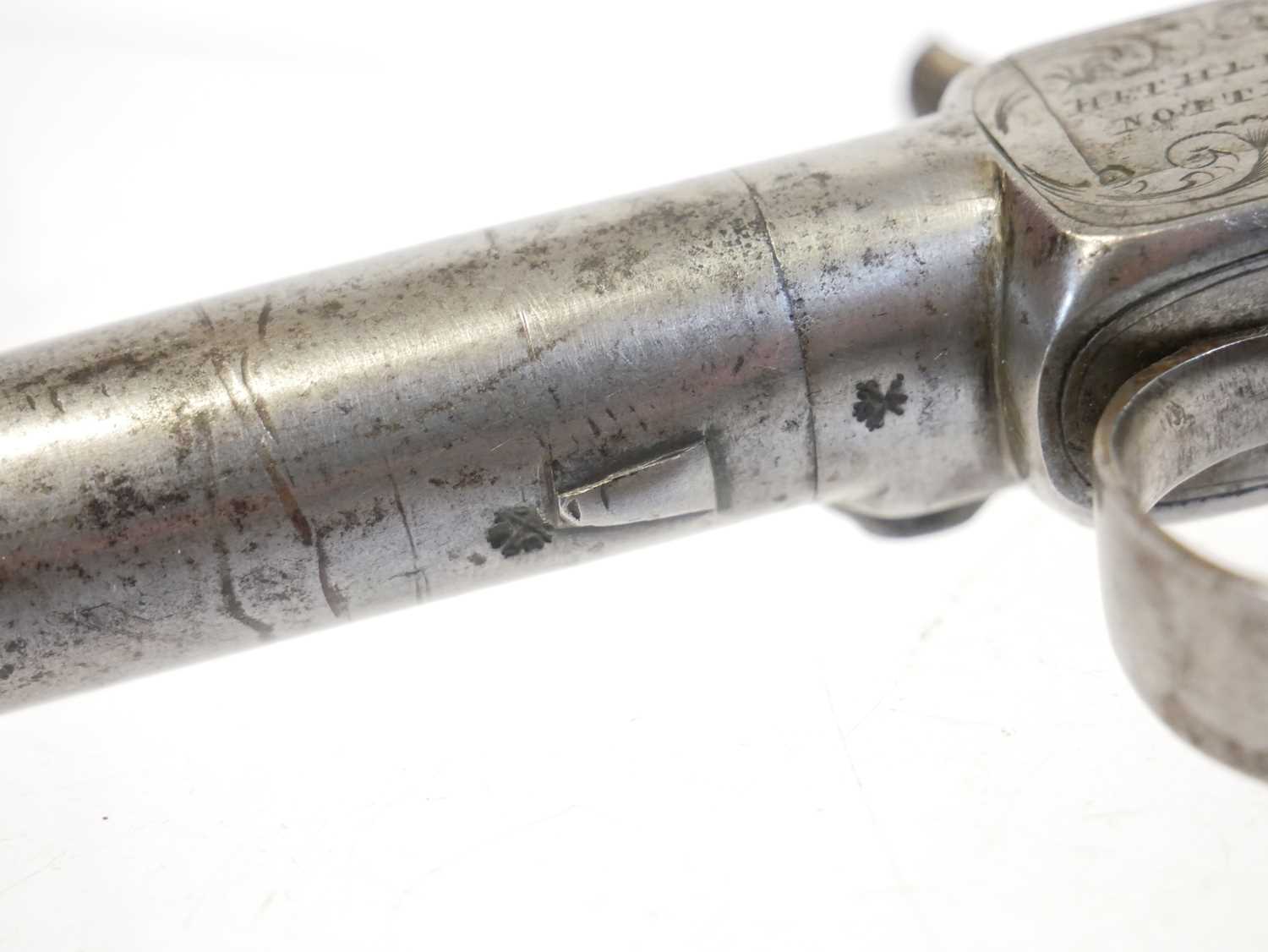 Hetherington of Nottingham 48 bore percussion pistol, with 2.5 inch barrel ,boxlock action - Image 8 of 9