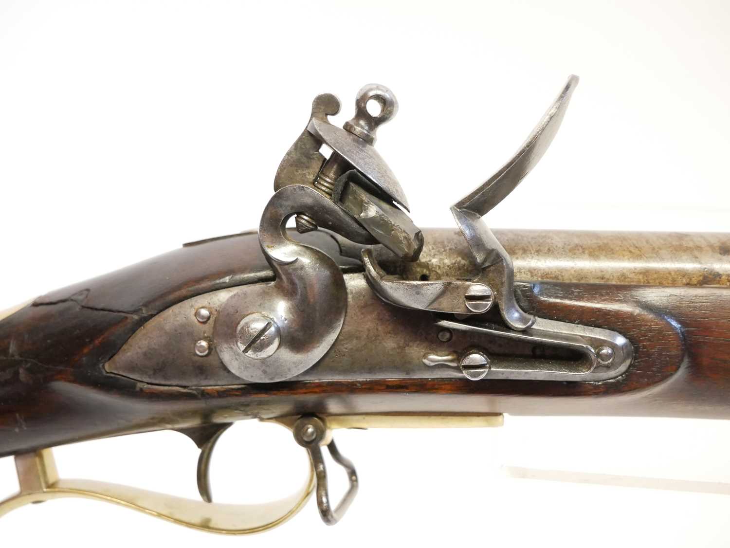 Flintlock .625 Baker rifle by E. Baker and Sons, 40 inch browned barrel with seven groove rifling, - Image 6 of 22