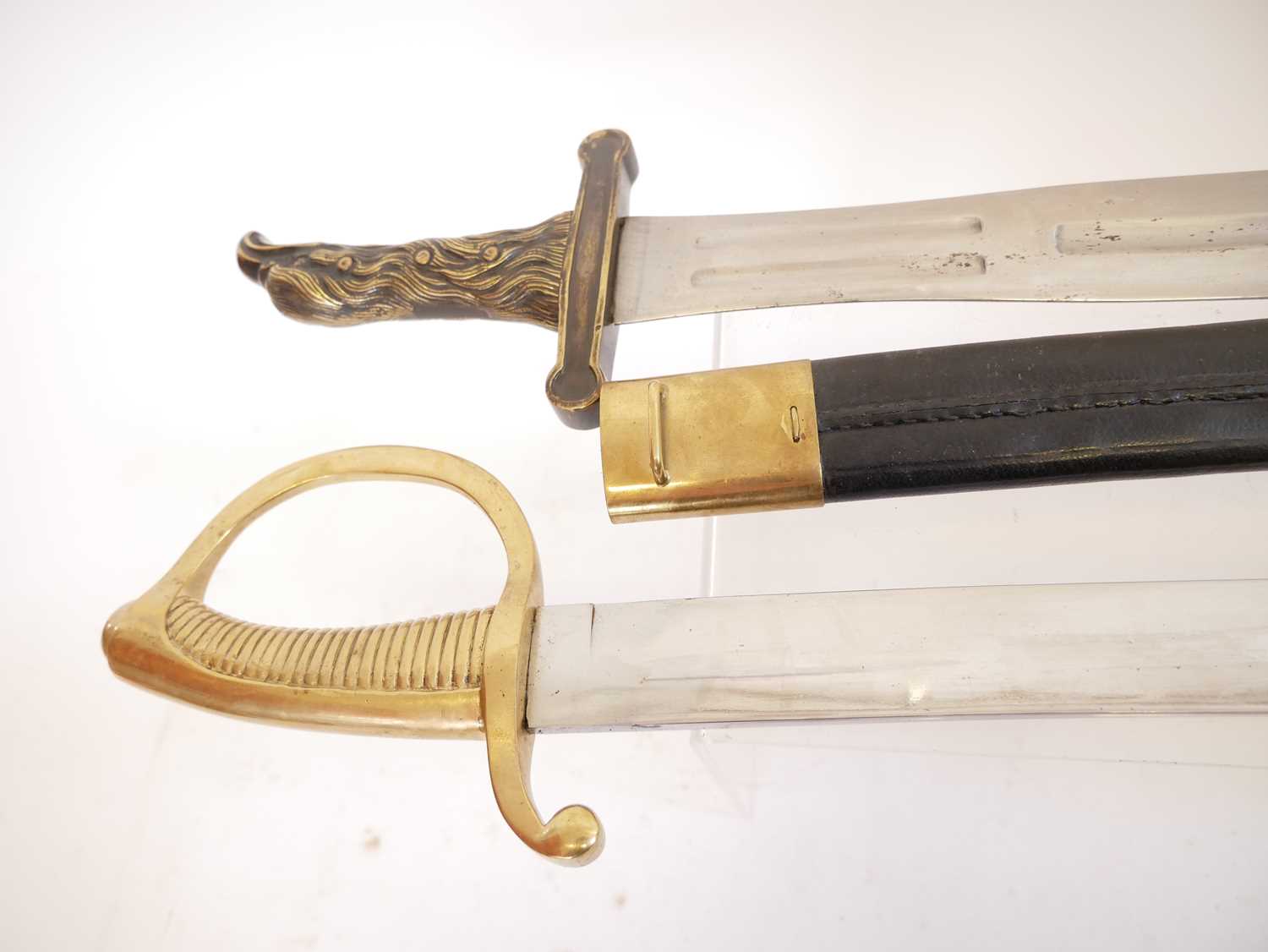 Reproduction copy of a French Briquet or short sword and scabbard, together with one other - Image 6 of 7