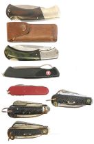 Eight pocket / pen knives by Wenger, Falcon, Eka and Victorinox. Buyer must be over the age of 18.