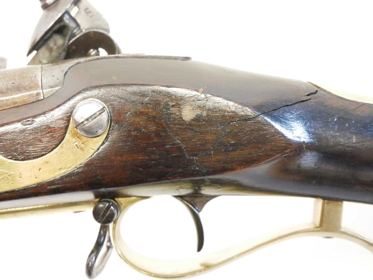 Flintlock .625 Baker rifle by E. Baker and Sons, 40 inch browned barrel with seven groove rifling, - Image 16 of 22