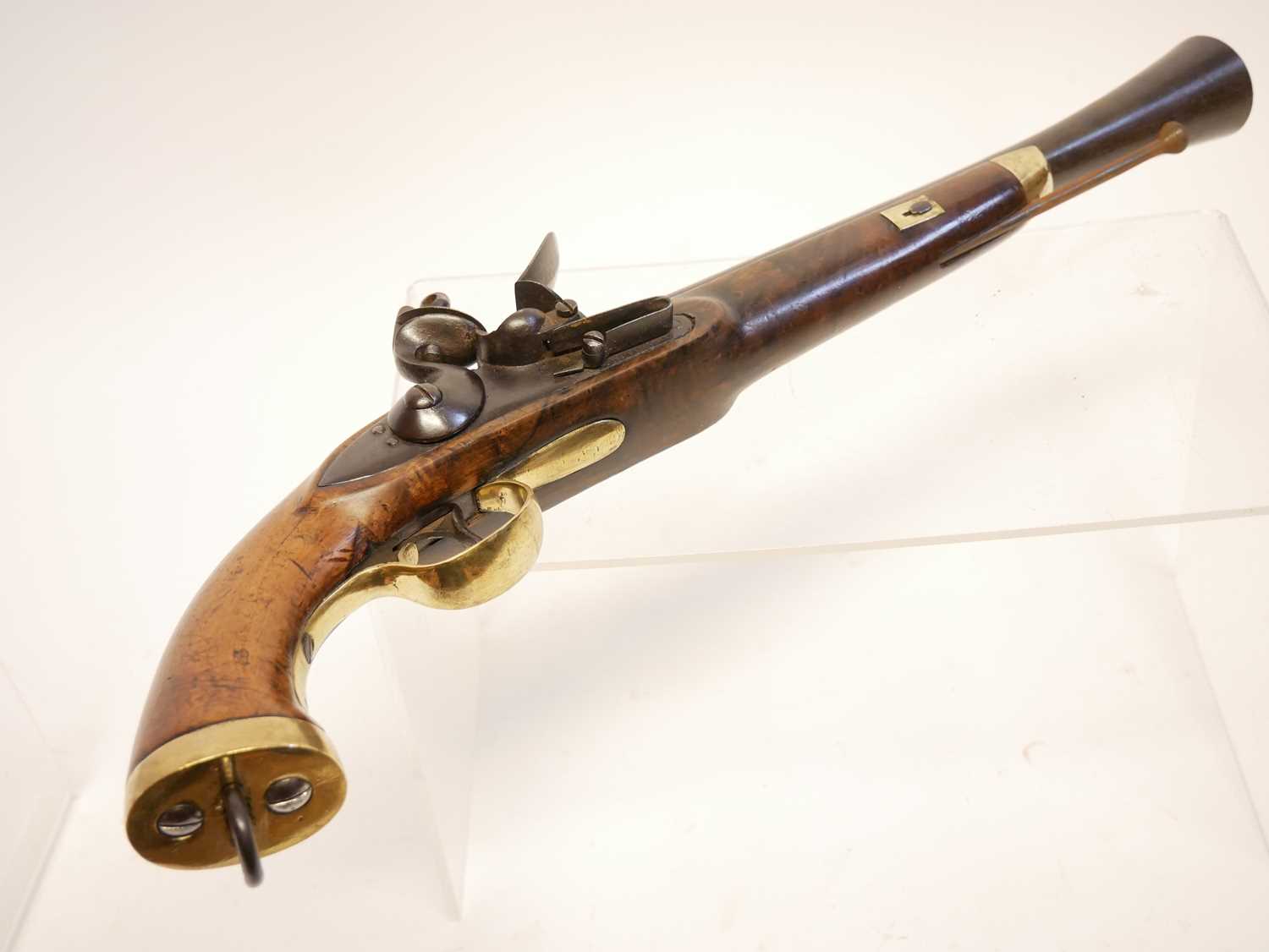 Belgian flintlock blunderbuss pistol, 13 inch barrel with flaring muzzle, stamped with Liege proof - Image 3 of 9