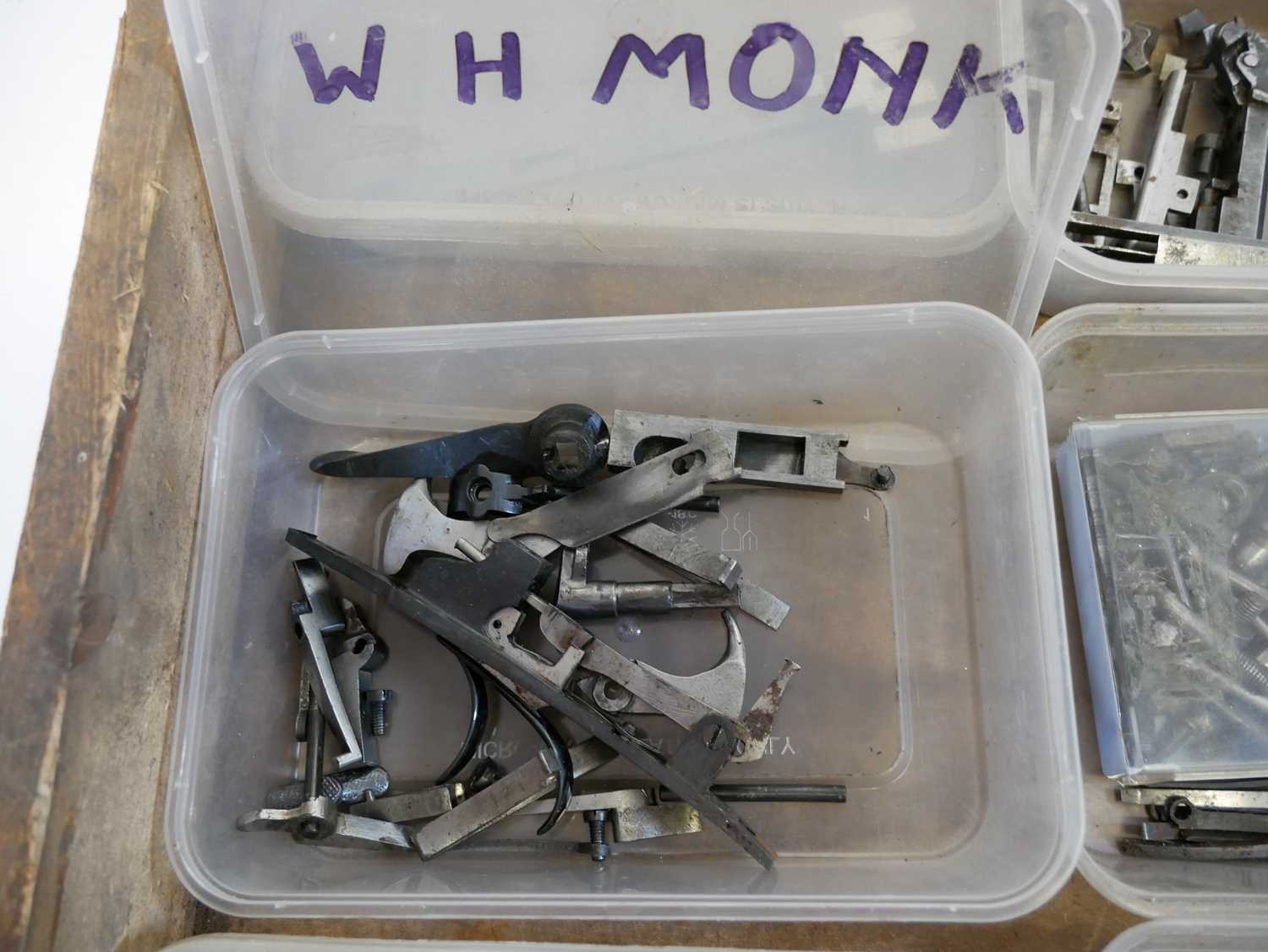 Collection of mixed shotgun spares, including triggers and trigger guards, springs, butt plates, top - Image 7 of 9