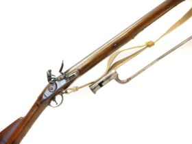 Volunteer Brown Bess .750 flintlock musket and bayonet, 39 inch barrel, the lock with Tower GR and