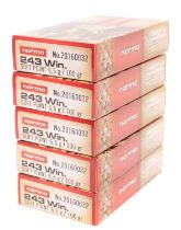 Norma .243 Winchester, 100 rounds of 100 grain soft point ammunition, also a box of 15 empty