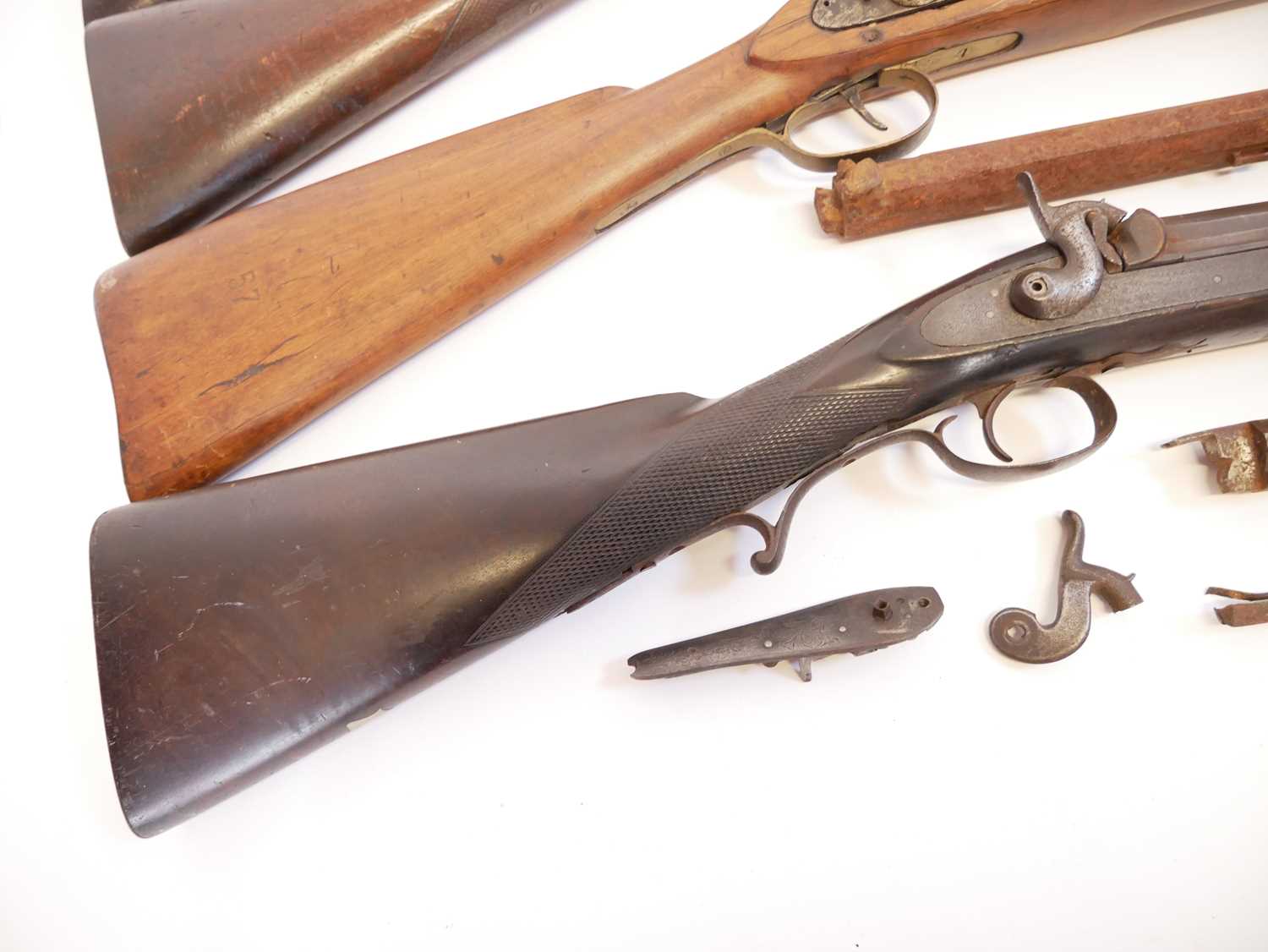 Four percussion shotguns for restoration, one a double barrel, the other three single barrels one by - Image 2 of 21