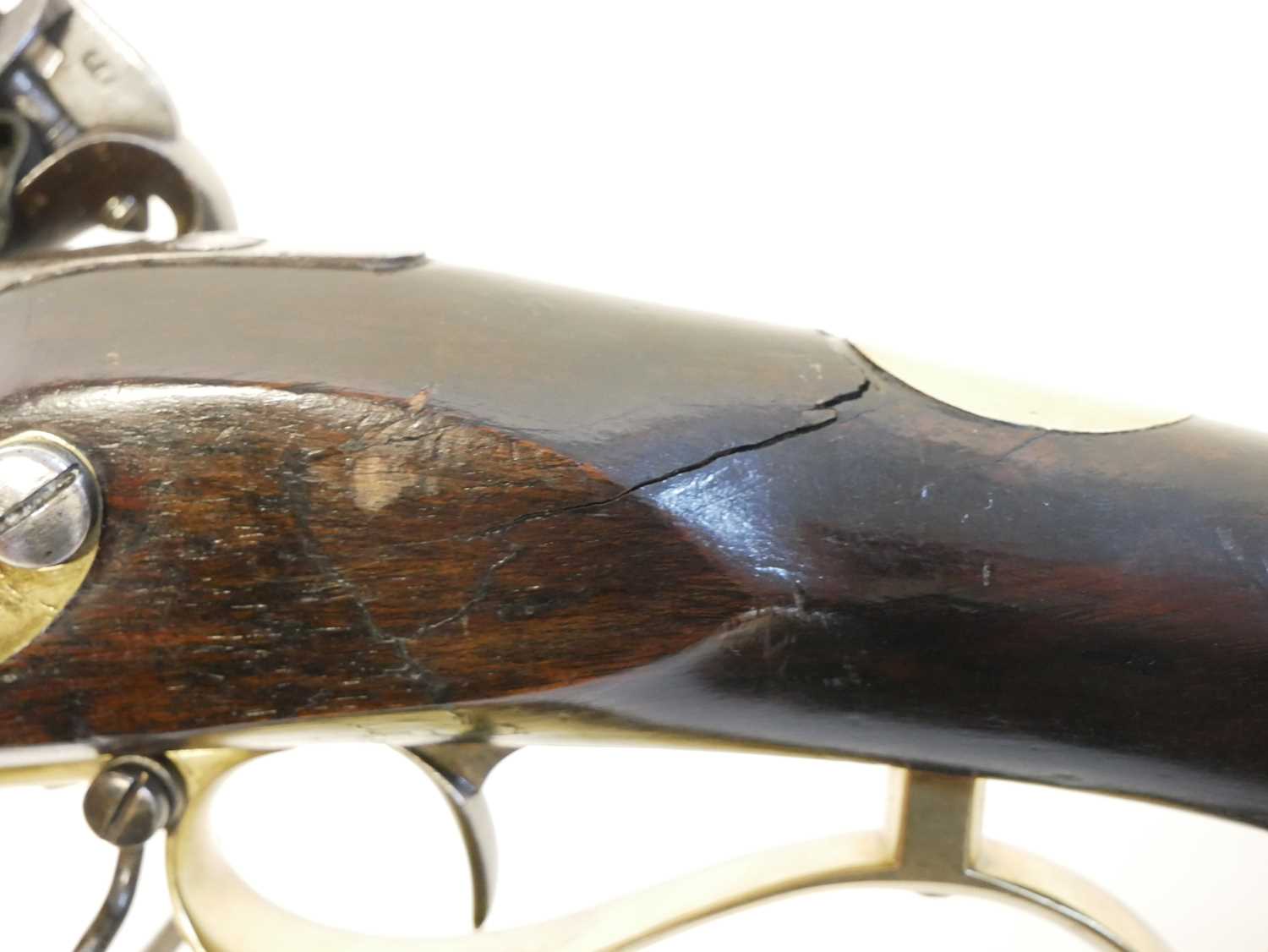 Flintlock .625 Baker rifle by E. Baker and Sons, 40 inch browned barrel with seven groove rifling, - Image 15 of 22