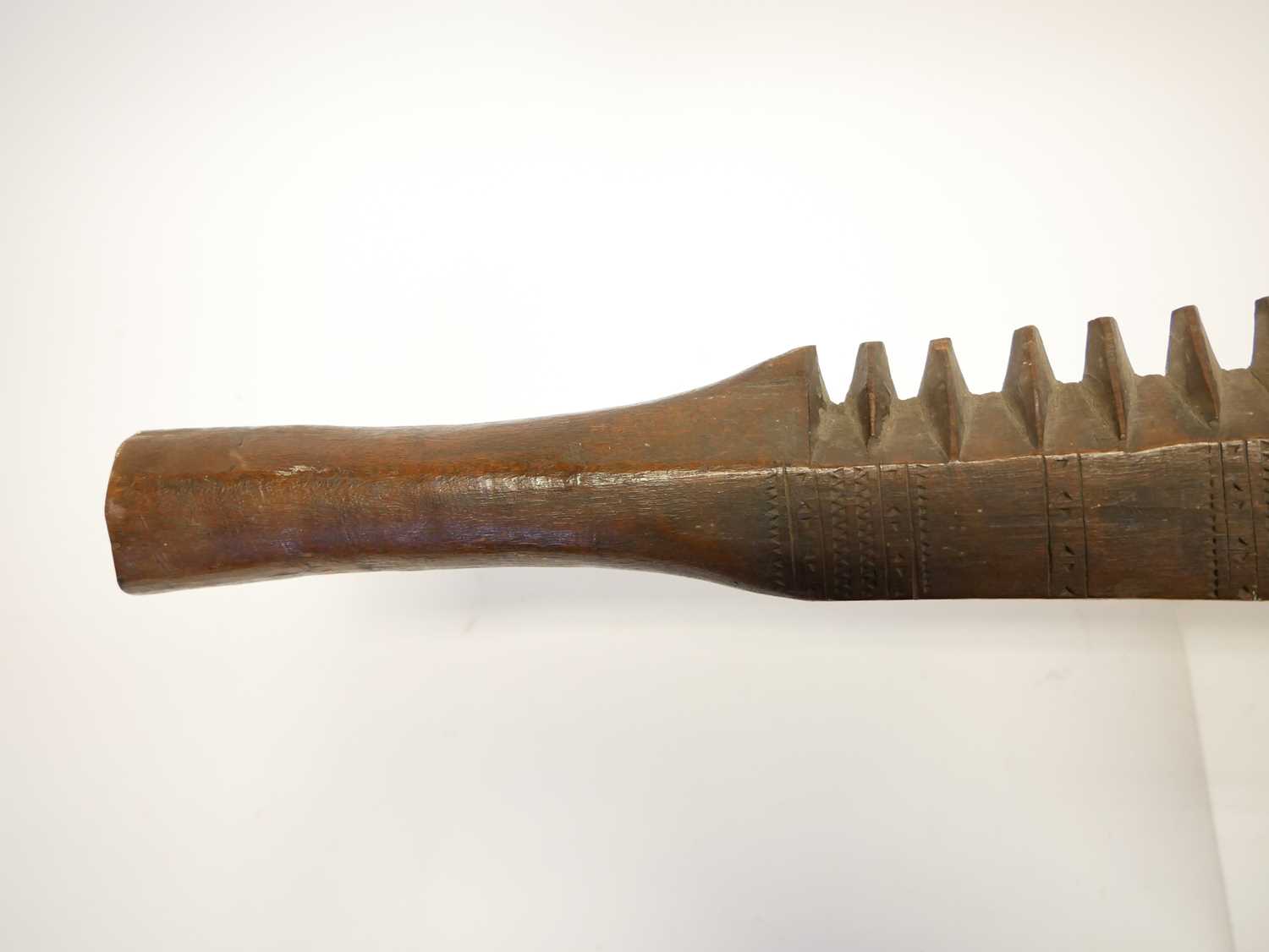 Oceanic Samoan Island war club, with spine back and carved with bands of triangles. Provenance: From - Image 4 of 12
