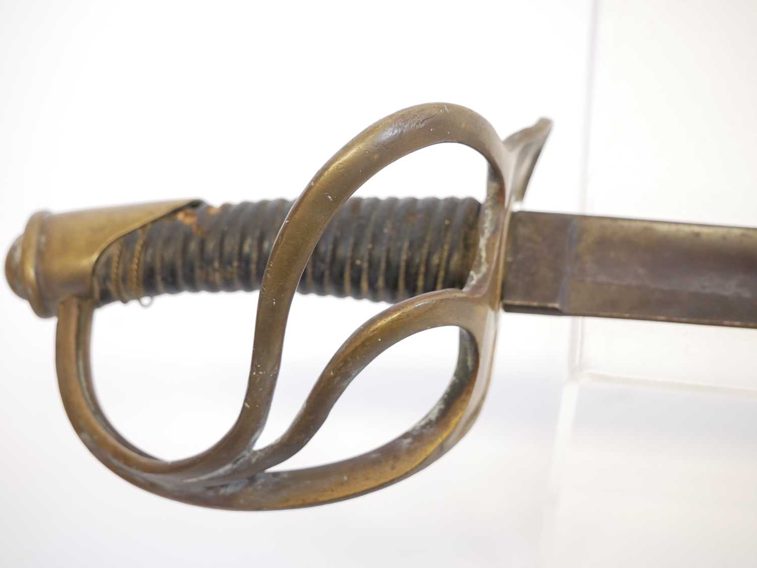 Model 1840 wrist breaker type sword, curved fullered blade with brass guard and leather covered - Image 2 of 13