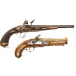 Composed flintlock pistol, and a replica pistol, the first with an antique 11.5 inch 22 bore