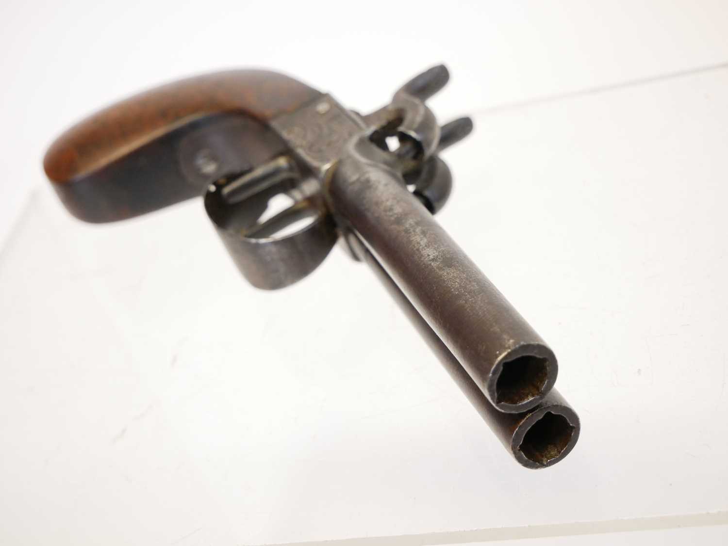 Belgian 64 bore double barrel percussion pistol, with 3inch rifled barrels ,boxlock action - Image 8 of 8