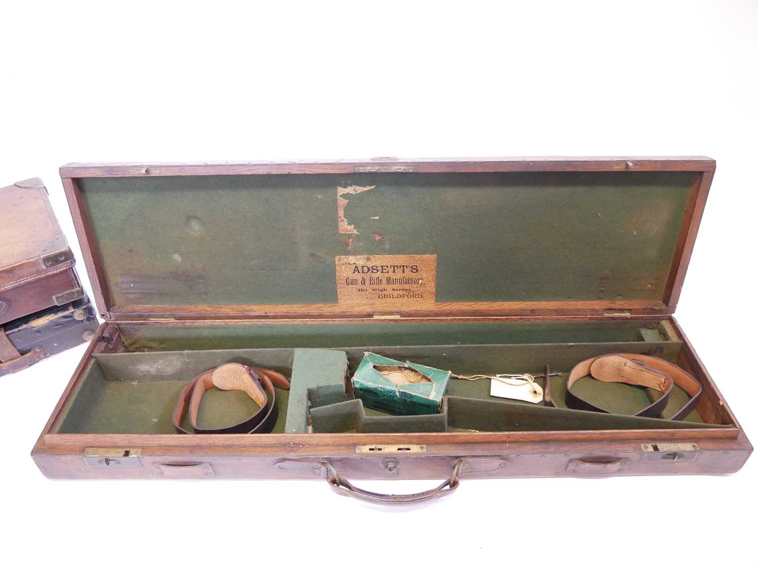 Three leather shotgun cases, one labelled Samuel Ebrall of Shrewsbury to fit 28inch barrels, another - Image 11 of 15