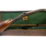 Cased George Thompson of Edinburgh 16 bore side by side percussion shotgun, 30 inch browned Damascus