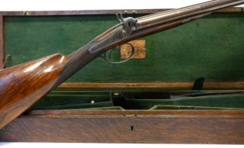 Cased George Thompson of Edinburgh 16 bore side by side percussion shotgun, 30 inch browned Damascus