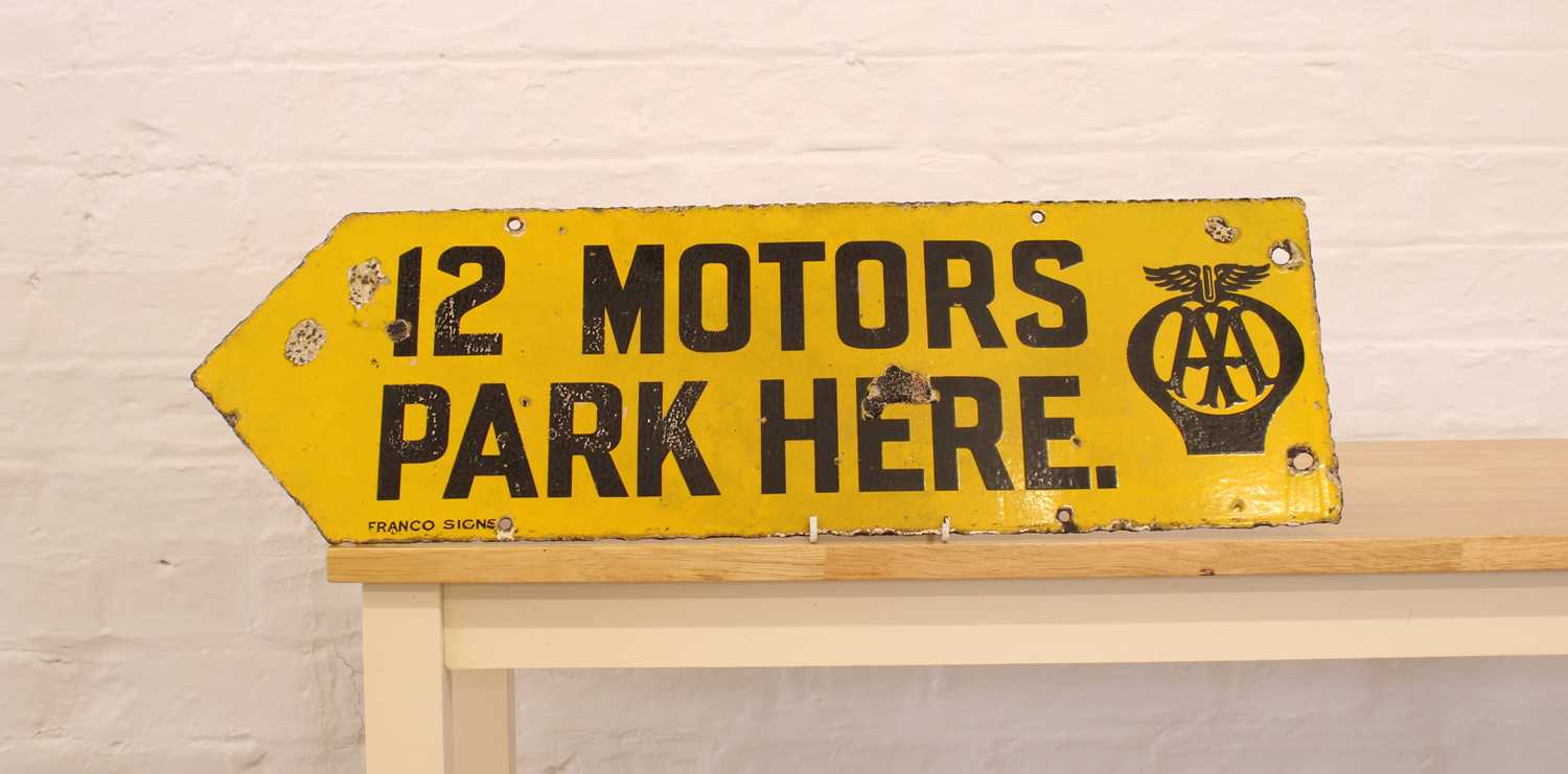 Franco Signs AA "12 Motors Park Here." Enamel Sign