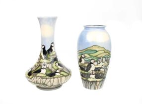 Moorcroft Two "Puffin" Pattern Vases