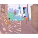 Andrew Macara (British 1944-) "Playing Hoops, India"