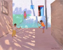 Andrew Macara (British 1944-) "Playing Hoops, India"