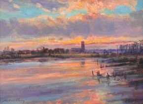 Andrew King (British 1956-) "Towards Blythburgh, Evening Light"