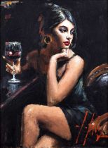 Fabian Perez (Argentinian 1967-) "Saba with a Glass of Red Wine"