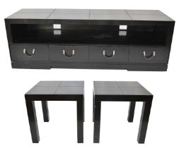 Harrods Ebonised Television Stand and Pair of Side Tables