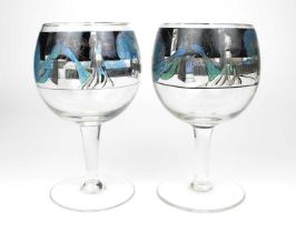 Vedar (Vetri Della Arte) Pair of Italian Art Deco Clear Glass Goblets