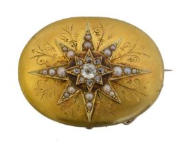 A Victorian gold, diamond and split pearl brooch.