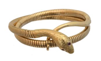 A 9ct gold snake bracelet by Cropp & Farr.