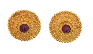 A pair of 22ct gold ruby earrings.