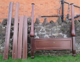 A mahogany double bed end, together with four panels