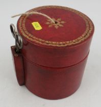 A General Trading Company leather covered cylindrical string box, with gilt tooling, together with