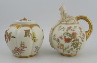 A Royal Worcester globular glided ivory jug, decorated with flowers, shape No 1341, height 9ins,