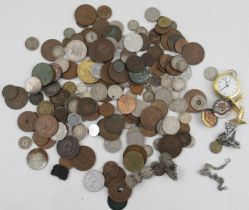 A collection of coins and other items