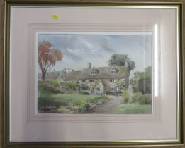 J Lindon-Morris, watercolour, Wren Cottage Donnington, 11ins x 16ins, together with two Albert