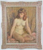 Thomas Cantrell Dugdale, oil on canvas, portrait of a nude girl seated, 28ins x 23ins