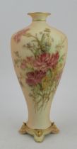 A Royal Worcester blush ivory vase, decorated with flowers, shape No H106, height 9.75ins  Condition