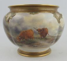 A Royal Worcester jardiniere, decorated with Highland Cattle in landscape by John Stinton, shape