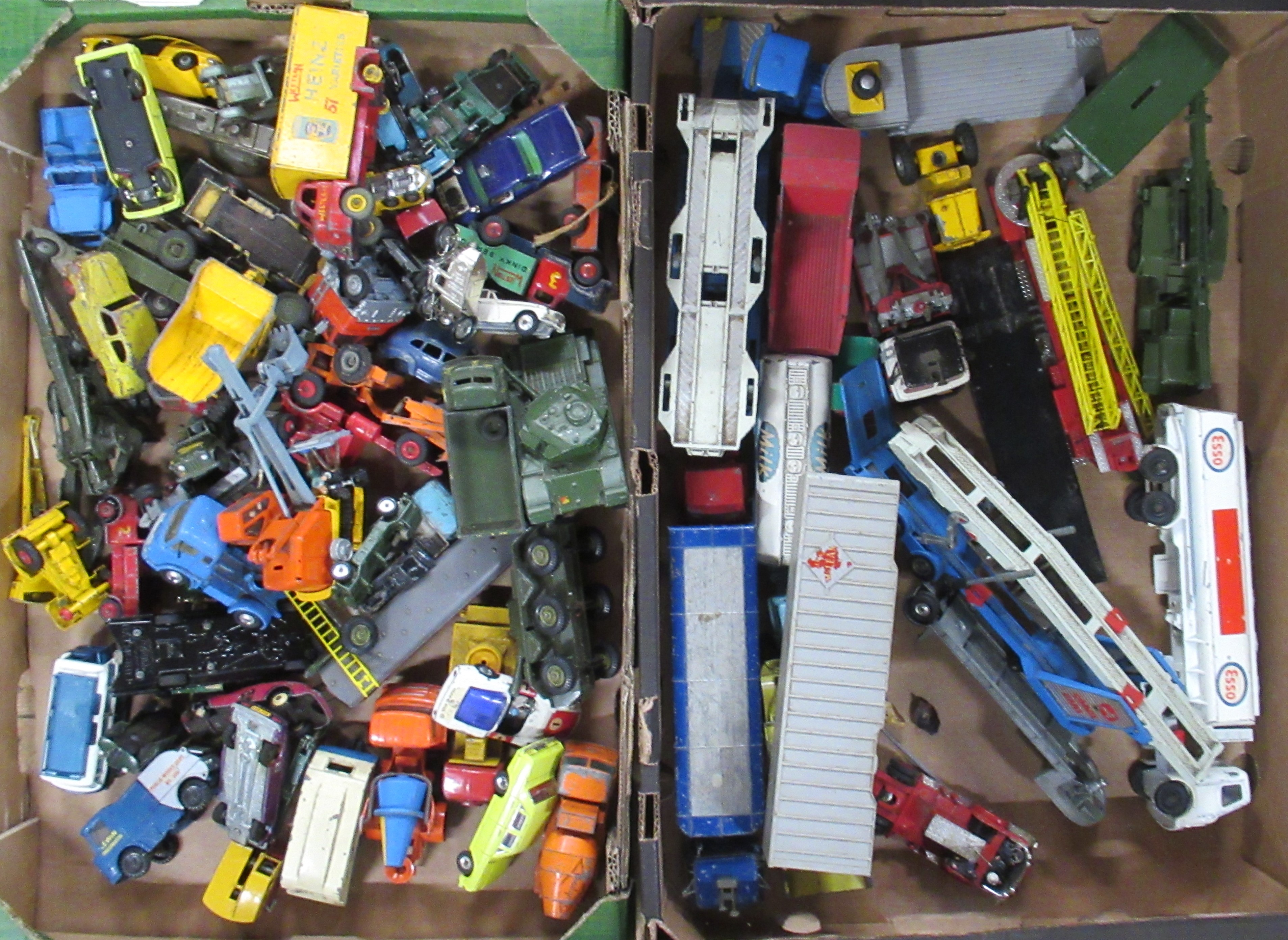 A collection of toy vehicles, to include cars, lorries, tanks etc