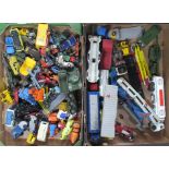 A collection of toy vehicles, to include cars, lorries, tanks etc