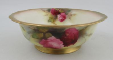 A Royal Worcester bowl, decorated with roses by Blake, diameter 11ins, height 4ins  Condition