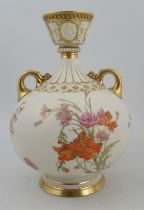 A Royal Worcester globular gilded ivory vase, decorated with poppies and other flowers, shape No